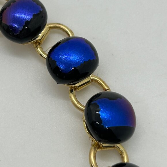 Vintage Gold-Tone Bracelet With Iridescent Dichroic Glass Beads - Picture 4 of 16